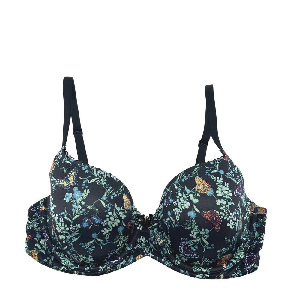 Victoria's Secret Lined Demi Bra Women‎ 34D Black Floral Butterfly 165584-QCP
